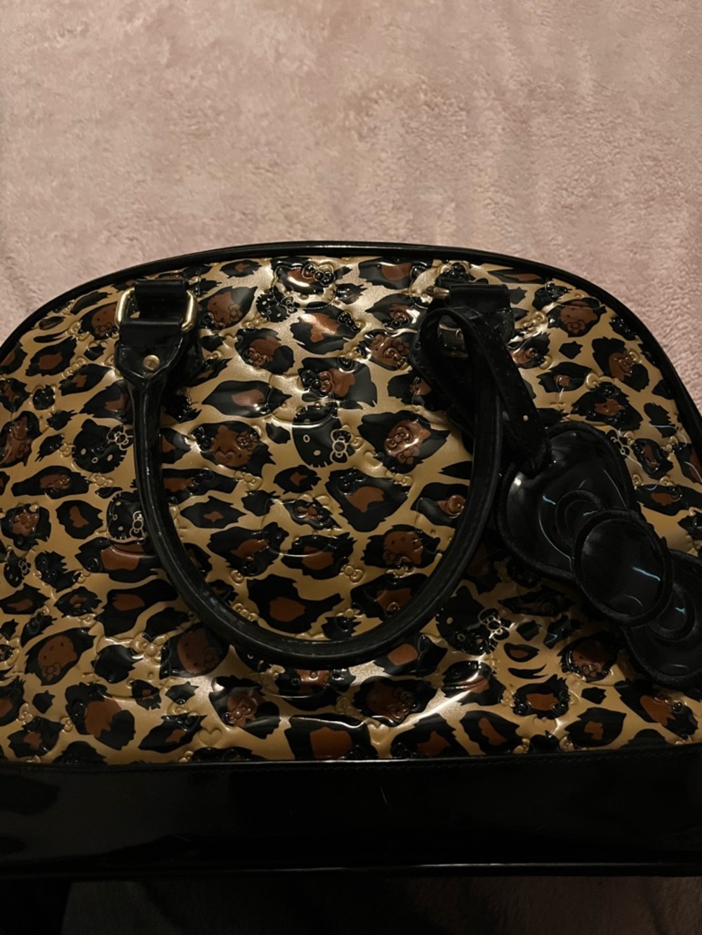 Hello Kitty Leopard Patent Satchel in Black and Brown
